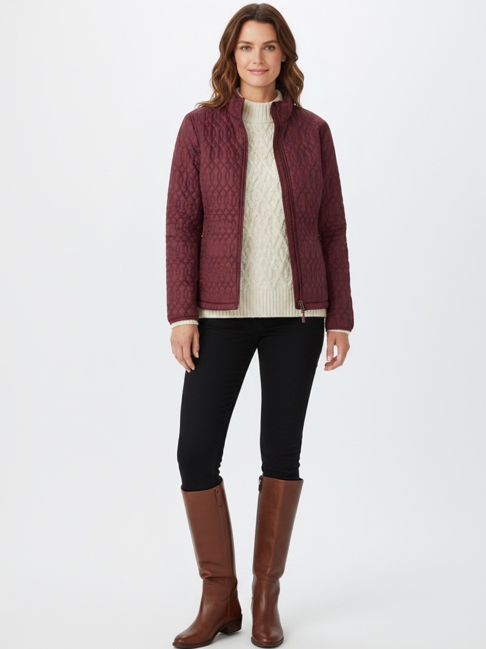 Lands' End Quilted Burgundy Puffer Jacket Size M Cabincore